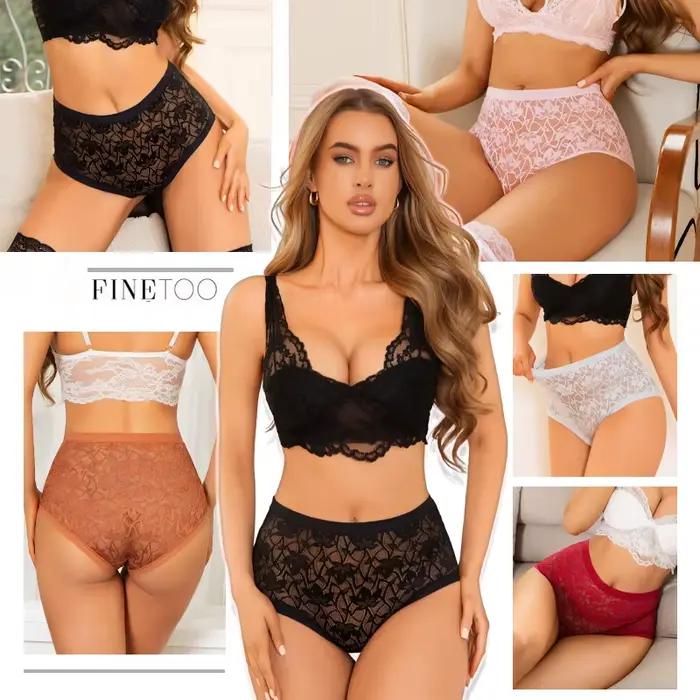 FINETOO Ensemble de 4 lingerie sexy transparente en dentelle pour l'été
