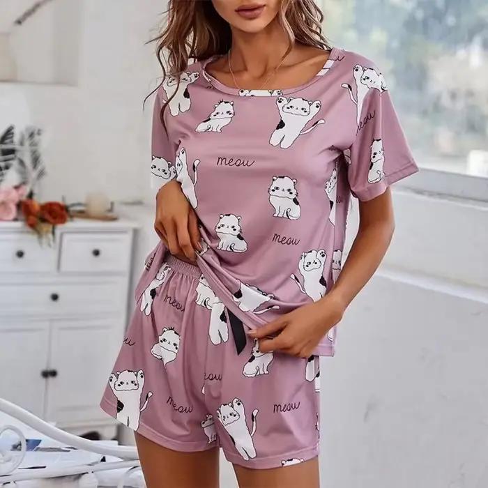 Femmes Pyjamas ensembles à manches courtes vêtements de nuit haut et pantalon