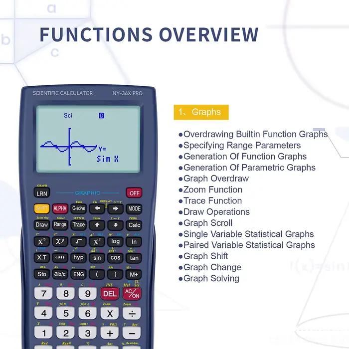 Calculatrice scientifique avec fonction graphique NEWYES 36X Pro Calculatrice scientifique graphique pour fournitures scolaires du collège et du secondaire Bleu