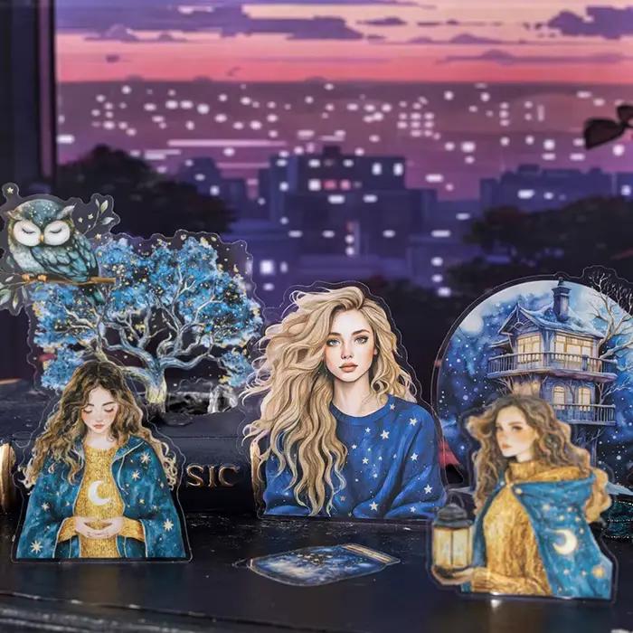 30 autocollants PET « Nuit de rêve fantastique », fournitures de collage DIY pour journal à thème nuit sombre