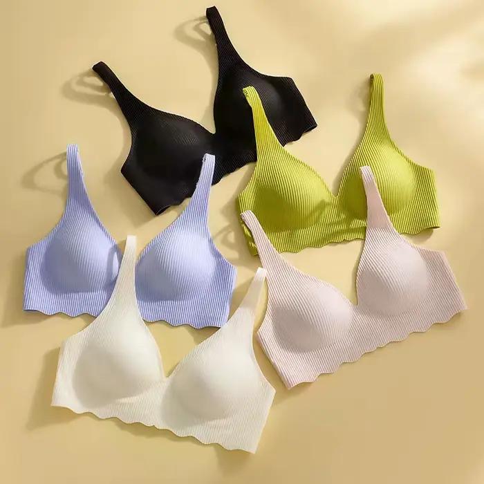 Soutien-gorge sans couture pour femmes, petite poitrine, design creux, sous-vêtements, une pièce, motif rayé, confortable, sexy, maintien optimal, polyvalence des couleurs