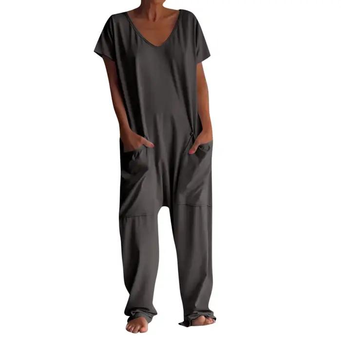 Combinaison à Manches Courtes pour Femme, Vêtement Décontracté, Confortable, avec Poches, Tendance
