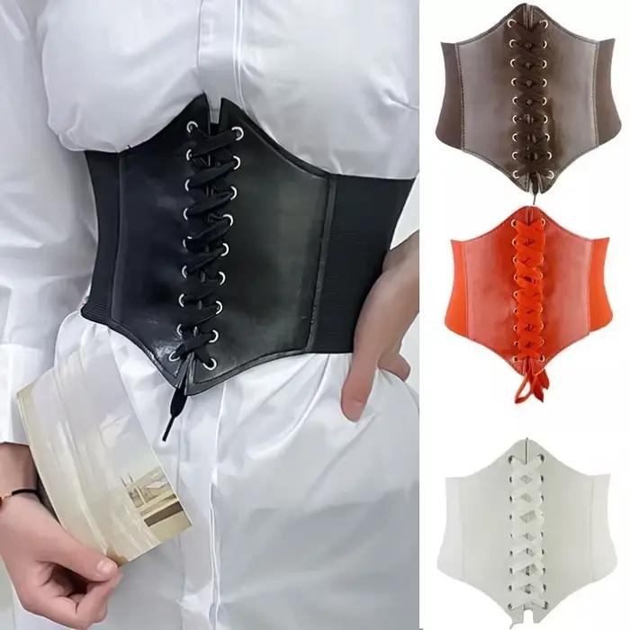 Ceinture Corset en Faux Cuir Large et Élastique Pour Femmes Taille Haute et Modèle Sexy Blanc Noir Rouge Occasions Spéciales Mode Casual Chic