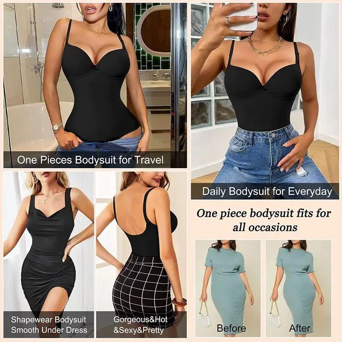TUNIControl-Combinaison amincissante à col en V pour femme, Body Shaper, Taille Trainer, Vêtements de batterie lisses, Soutien-gorge à armatures sexy
