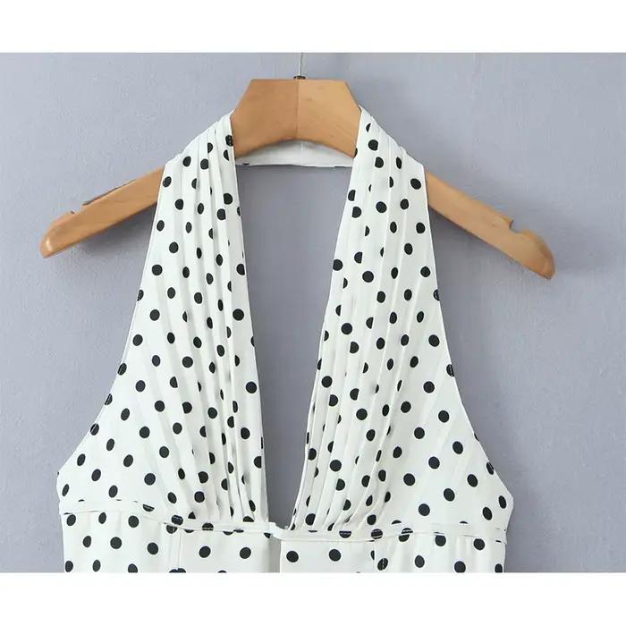 Robe trapèze dos nu à pois pour femmes