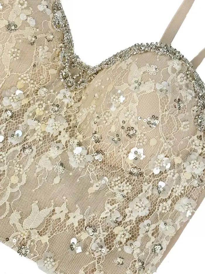 Strass femme haut Corset femmes Camis discothèque perles court poitrine liant Sexy Camisole Mujer Lingerie Tube soutien-gorge Debardeur