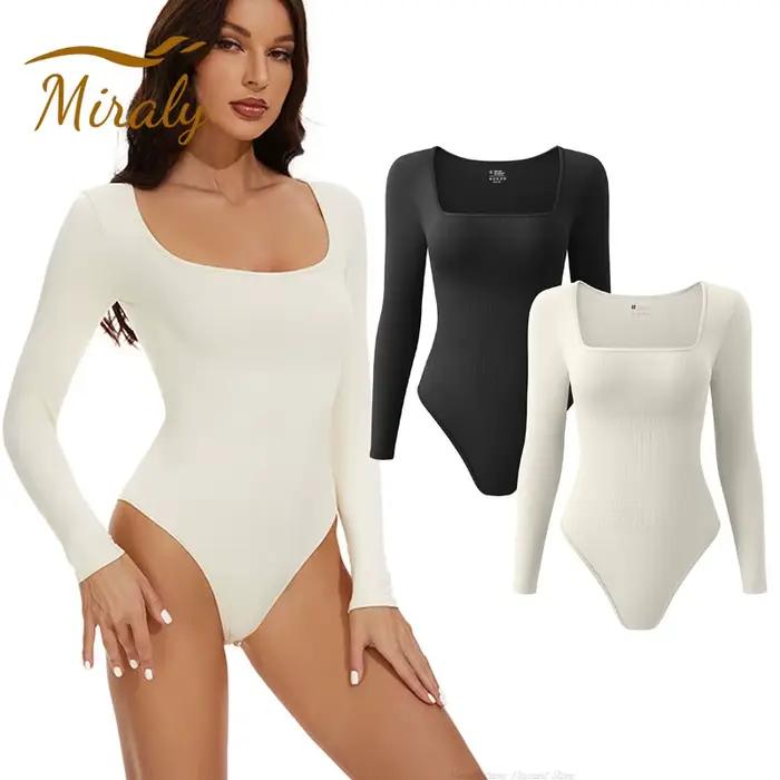 2025 nouvelles femmes automne à manches longues Body Shapewear sans couture corps sculptant Shaper ventre contrôle minceur col carré hauts