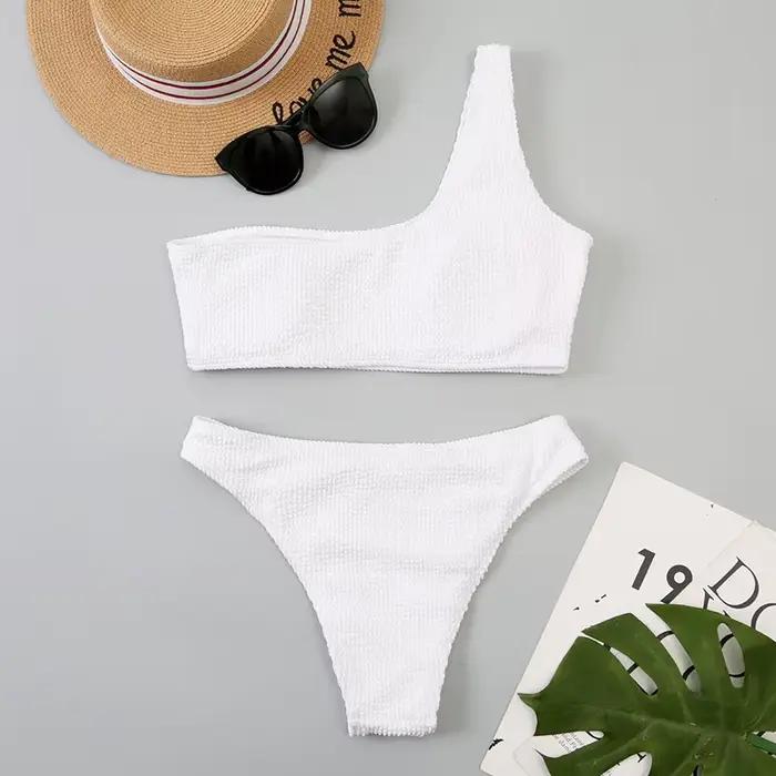 Micro Bikini blanc 2024 Biquini brésilien une épaule string maillot de bain femmes coupe haute maillot de bain maillots de bain femme été plage