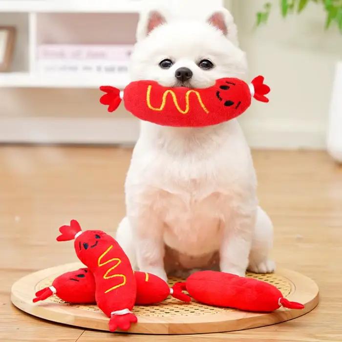 Jouet en peluche sonore pour chien, jouet à mâcher pour chien chaud, meulage des dents, jouet en peluche grinçant pour chiot, jouet à mâcher interactif résistant aux morsures ﻿