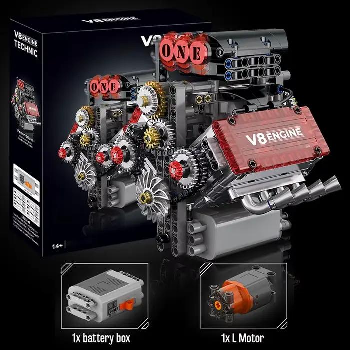 Modèle de simulation de moteur V8 en briques, blocs de construction à entraînement électrique, pièces de voiture techniques, jouets créatifs DIY, cadeaux pour adultes