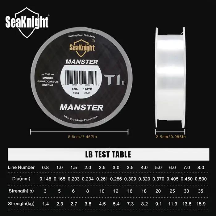 SeaKnight Manster 2025 nouveauté T1-II 100M ligne de pêche en fluorocarbone 100% revêtement Monofilament Leader ligne coulante 0.8 # -8.0 #