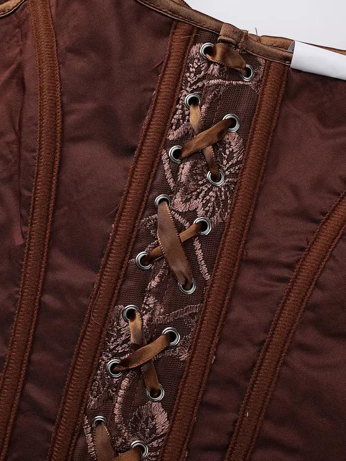 Corset marron caramel avec broderie florale