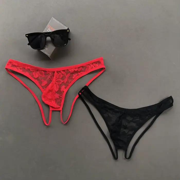 Culotte à fesses ouvertes en polyamide et nylon avec dentelle, style sexy et sissy pour homme, toutes saisons, taille basse, ZYNCUE