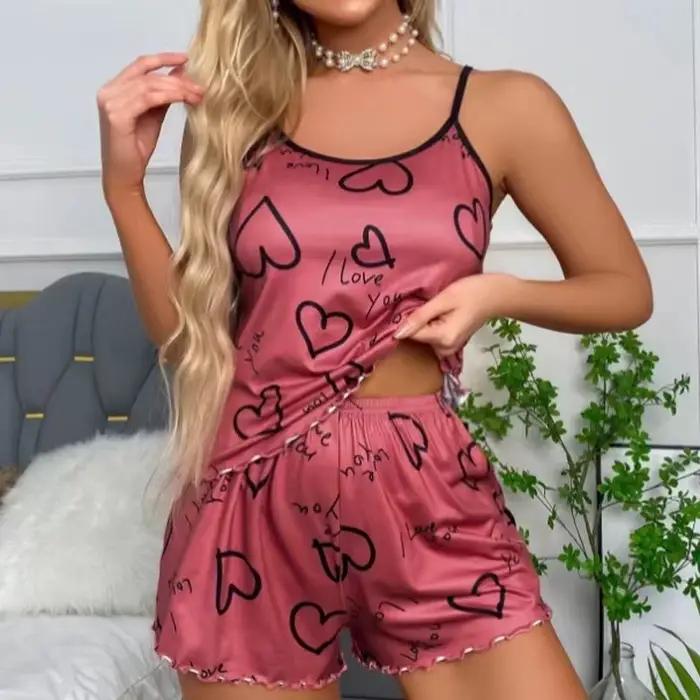 Ensemble pyjama imprimé en forme de cœur pour femmes