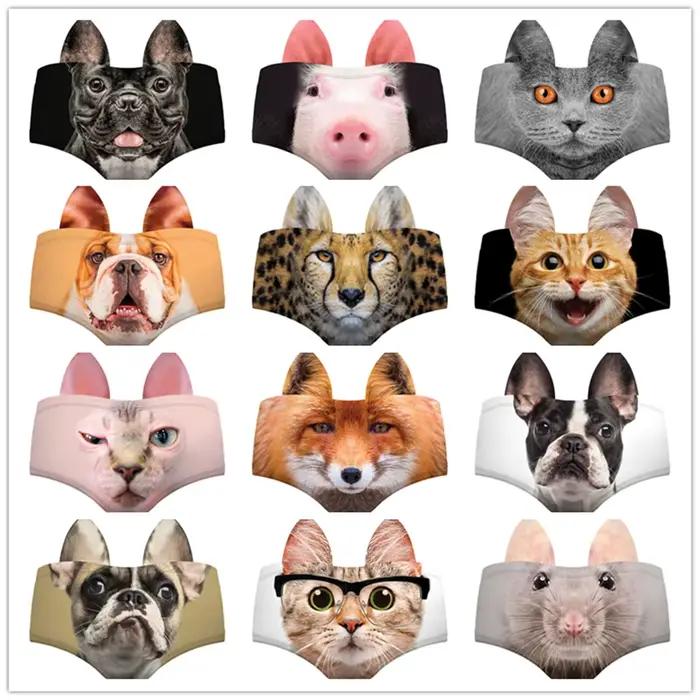 Culotte à motif d'animaux mignons pour femmes, impression 3D, over, chat, culotte mignonne, taureau, chien, guépard avec oreilles, taille relevée et hanche, culotte sexy