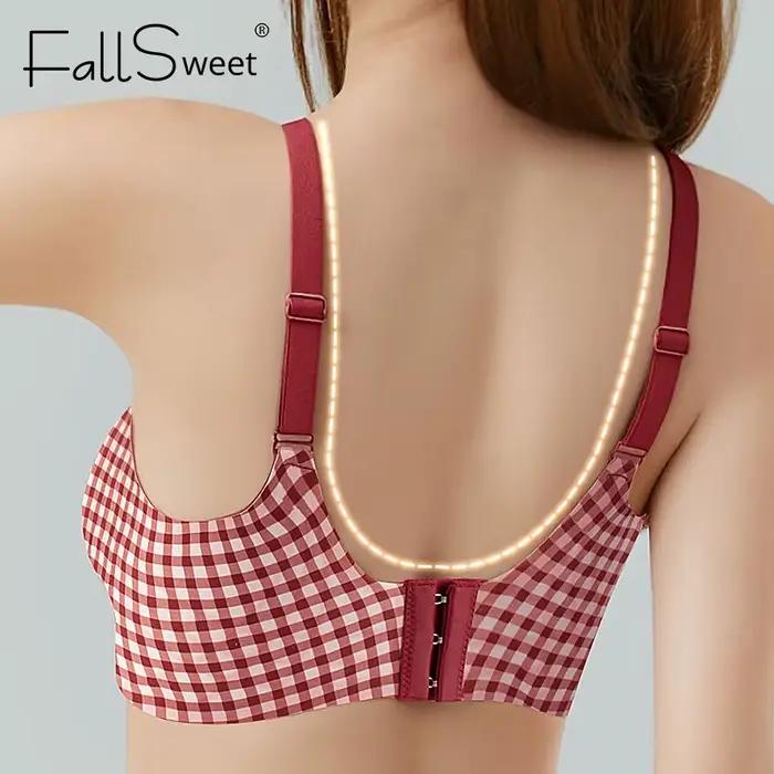 Classique sans fil Push Up soutien-gorge pour petite poitrine femmes sans couture rouge Plaid Bralette confortable