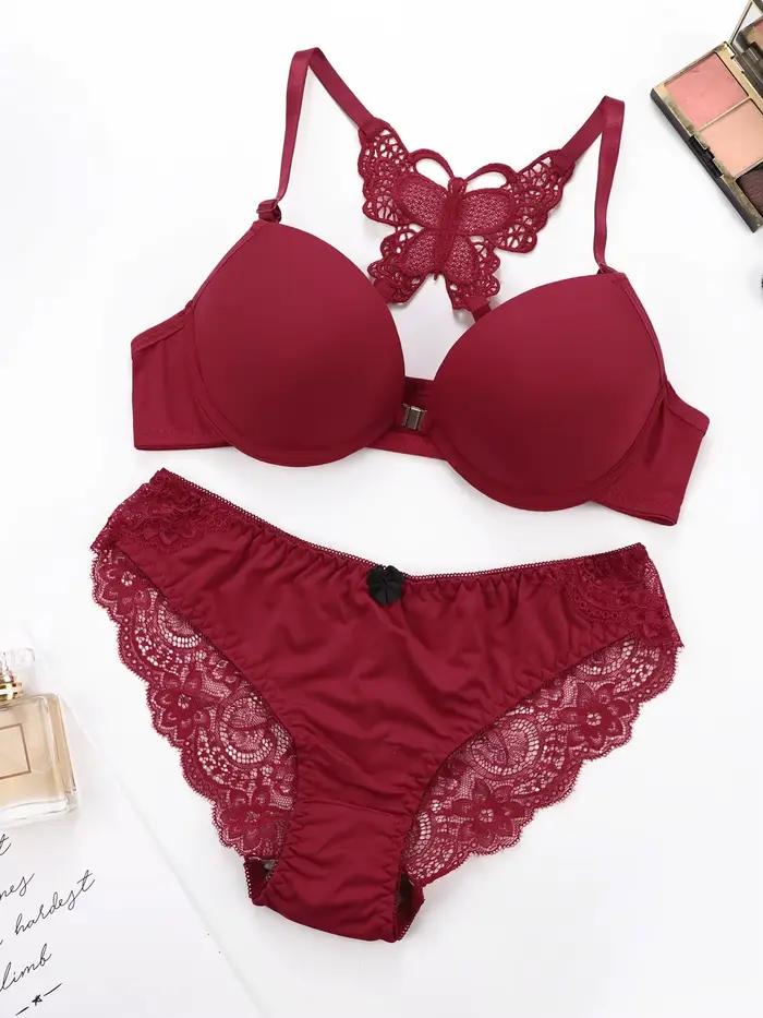 Vente chaude 2 pièces ensemble de sexy rouge avant bouton braissere beau dos papillon mode soutien-gorge push up femmes