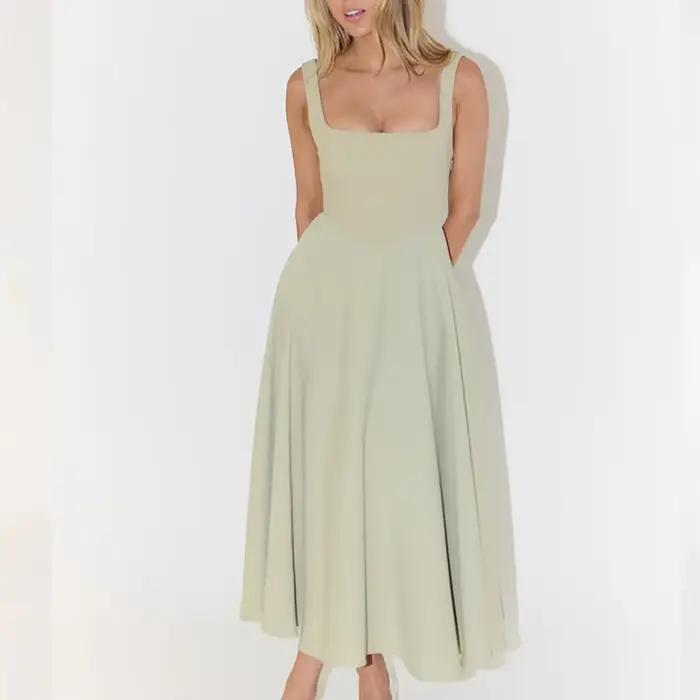 Mode Chic femmes élégant Sexy soirée boîte de nuit tenues de fête sans manches taille haute robe longue T-Shirts sur mesure