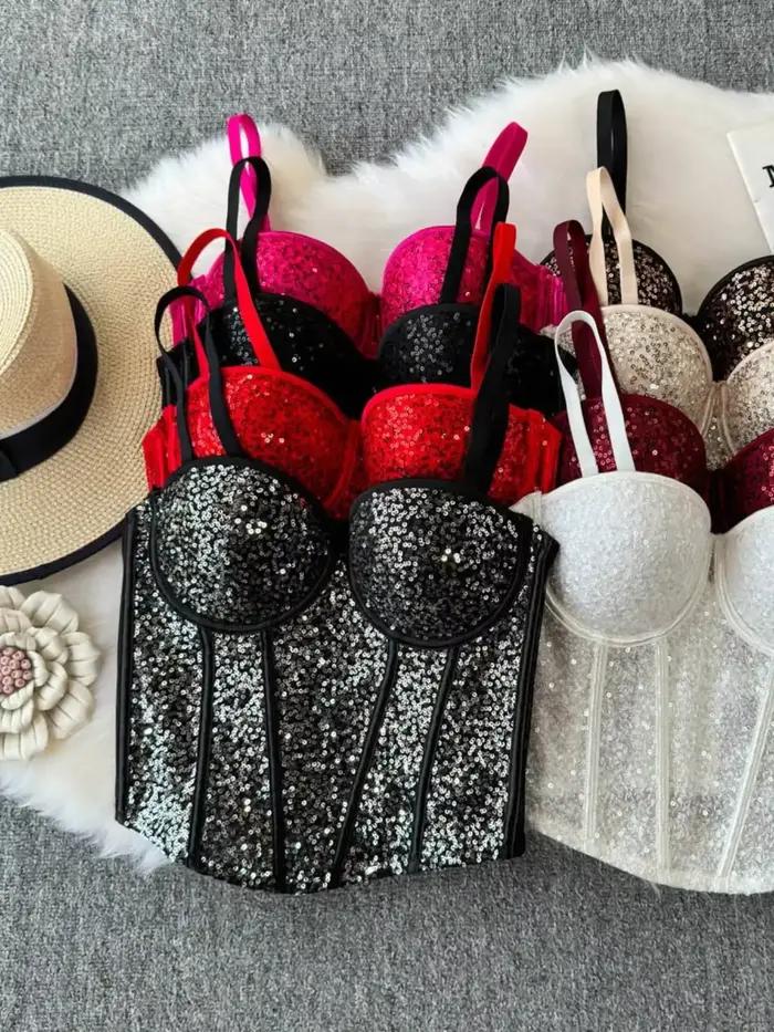 Foamlina-Soutien-Gorge Corset à Paillettes avec Coussretours pour Femme