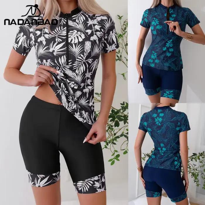 Nadanbao mode Bikini ensemble maillot de bain pour femme fermeture éclair à manches courtes maillots de bain Bikini femme été body haut Shorts Bikini ensemble