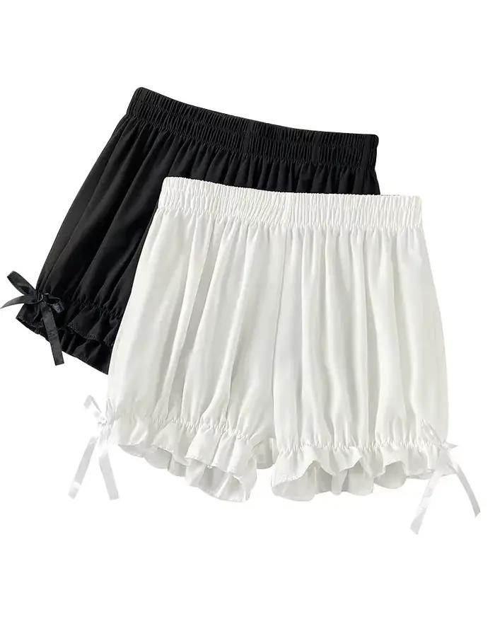 Femmes dentelle culotte courte Imitation soie à volants Bloomers Anti-exposition pantalons de sécurité Lolita Satin