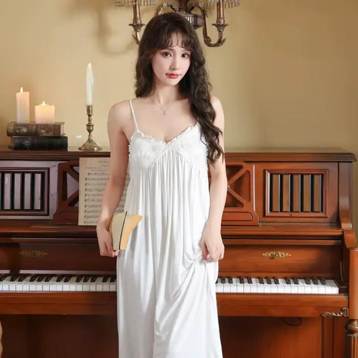 Chemise de nuit longue en coton pour femmes