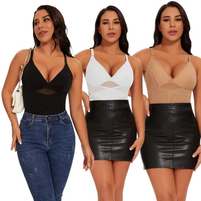 Camisole de shapewear col en V pour femmes, contrôle du buste et de la taille, compression, soutien-gorge intégré, matière en nylon et élasthanne, pour toutes les occasions