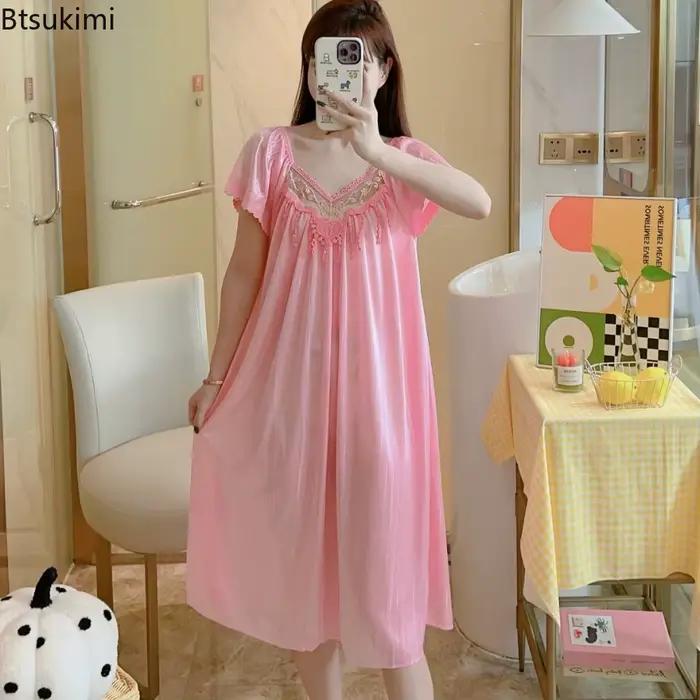 Chemises de nuit en soie glacée pour femmes robe de nuit longueur moyenne manches courtes vêtements de nuit sexy vêtements de maison pyjama pour dames occasions spéciales