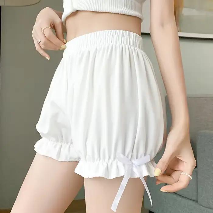 Femmes dentelle culotte courte Imitation soie à volants Bloomers Anti-exposition pantalons de sécurité Lolita Satin