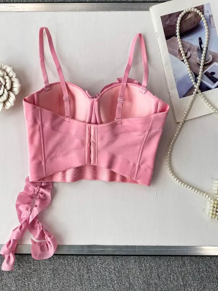 Foamlina européen lourd embelli 3D Floral licou soutien-gorge haut femmes 2025 nouveau ruban fluide arête de poisson