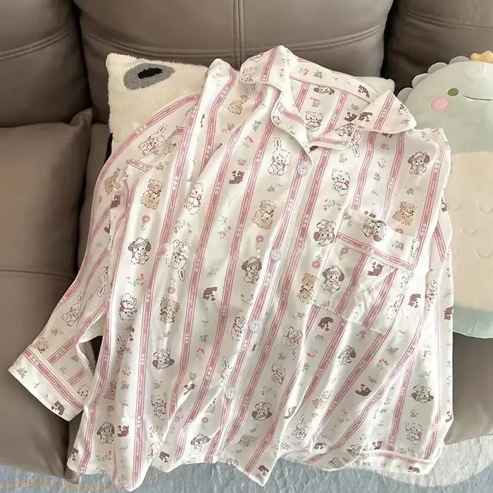 Pyjama rayé en Satin de soie pour femmes