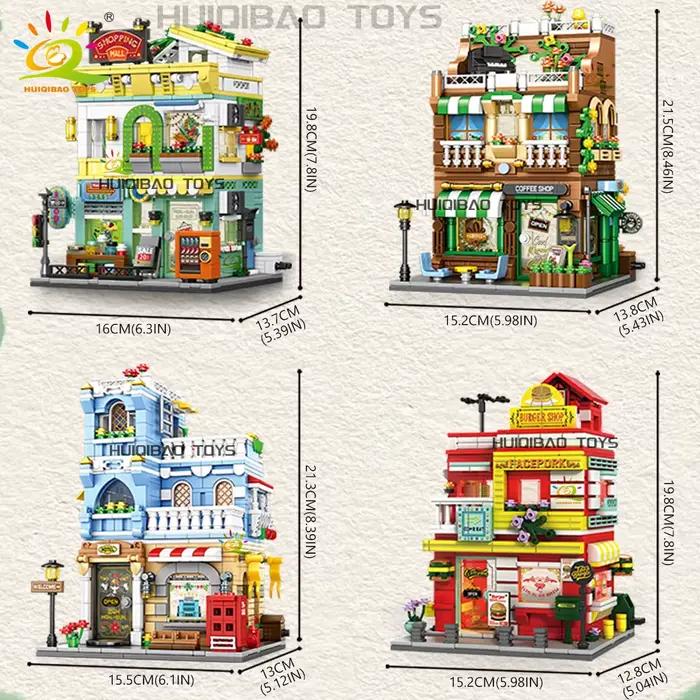 HUIQIBAO City Street View supermarché café Burger Shop hôtel modèle blocs de construction bricolage Architecture briques jouets cadeau adulte