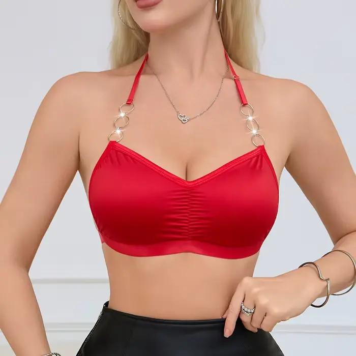 1 pièce Bralette rouge pour femme avec anneaux métalliques