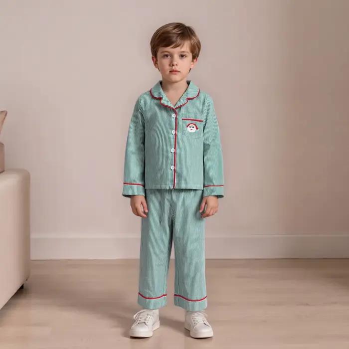 Pyjama de noël pour enfants en bas âge, chemise boutonnée à manches longues, haut et pantalon, ensemble 2 pièces, vêtements de nuit