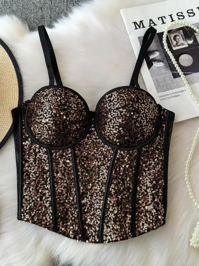 Foamlina-Soutien-Gorge Corset à Paillettes avec Coussretours pour Femme