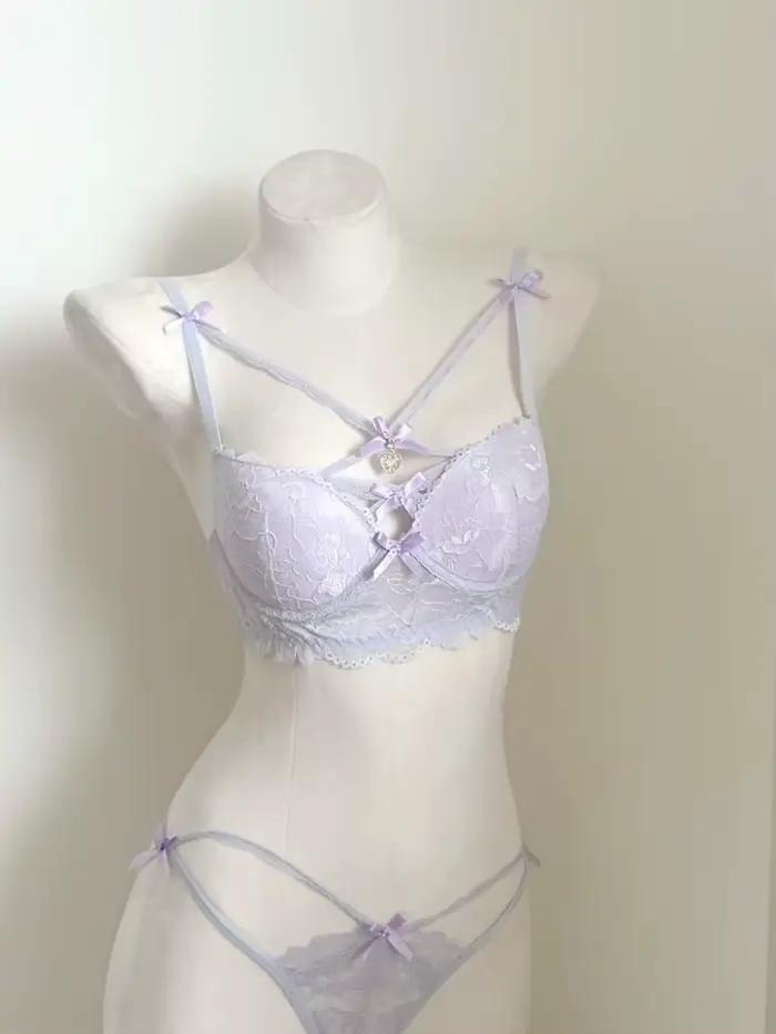 Ensemble de lingerie sexy violet avec soutien-gorge push-up à bretelles pour petites poitrines