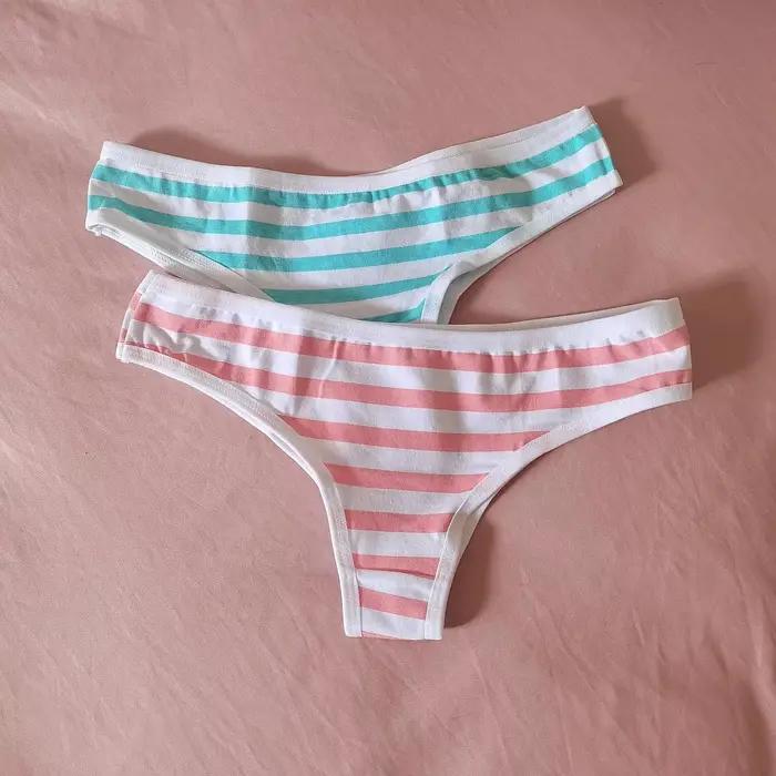 Sexy mignon fille femmes bleu et rose rayure culotte string t-back sous-vêtements
