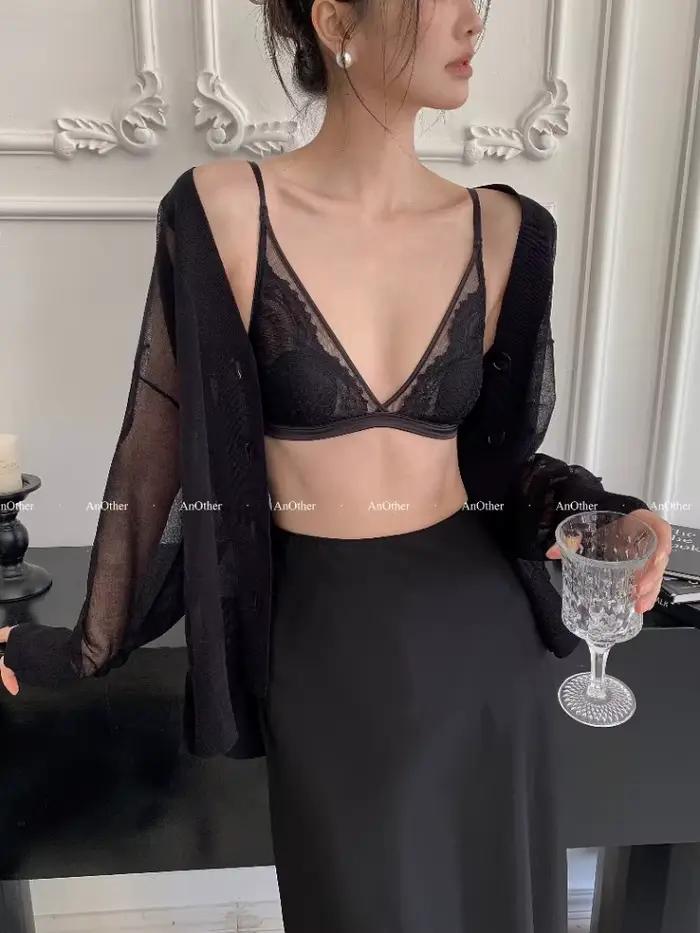YUQI Soutien-gorge nu ultra fin français | Dentelle en soie de mûrier sans couture pour petit buste | Push-Up