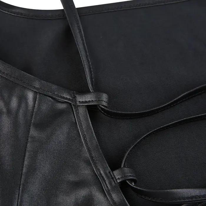 Femmes Sexy jarretelle mi-longue robe moulante mode couleur unie en cuir pansement dos nu maigre robe fendue pour femme Mujer