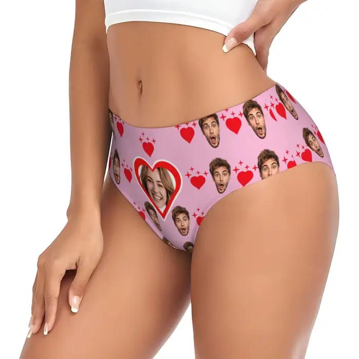 Culotte Personnalisée Femme Photo Visage Saint Valentin Respirante Polyester Élégante Occasions Spéciales