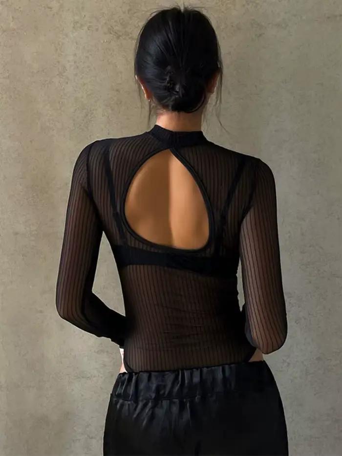 2025 printemps nouveau transfrontalier Sexy Bareback discothèque maille fond Transparent combinaison pour le commerce extérieur