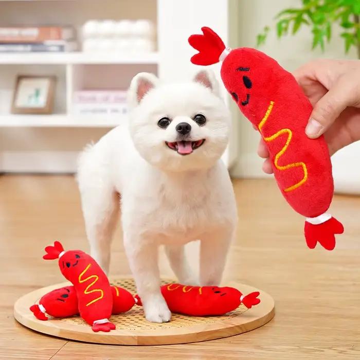 Jouet en peluche sonore pour chien, jouet à mâcher pour chien chaud, meulage des dents, jouet en peluche grinçant pour chiot, jouet à mâcher interactif résistant aux morsures ﻿