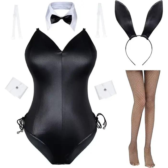 Costume de cosplay Bunnygirl pour femme, tenue de lapin, costume de cosplay Senpai, costume de rôle anime, combinaison une pièce avec bas