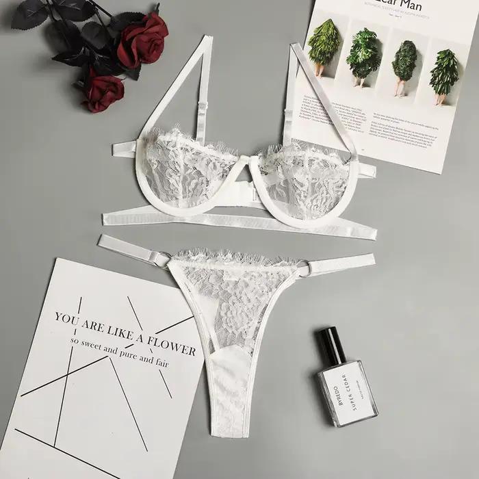 Lingerie femme dentelle sous-vêtements transparents fée broderie slips ensembles Kit de soutien-gorge délicat Push Up