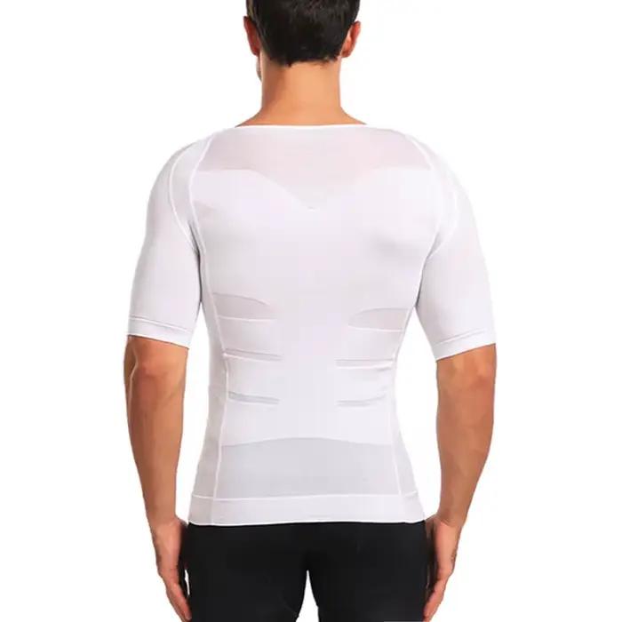 Hommes corps Shapers Fitness élastique Abdomen ajustement serré à manches courtes chemise débardeurs forme sous-vêtements minceur seins façonnage