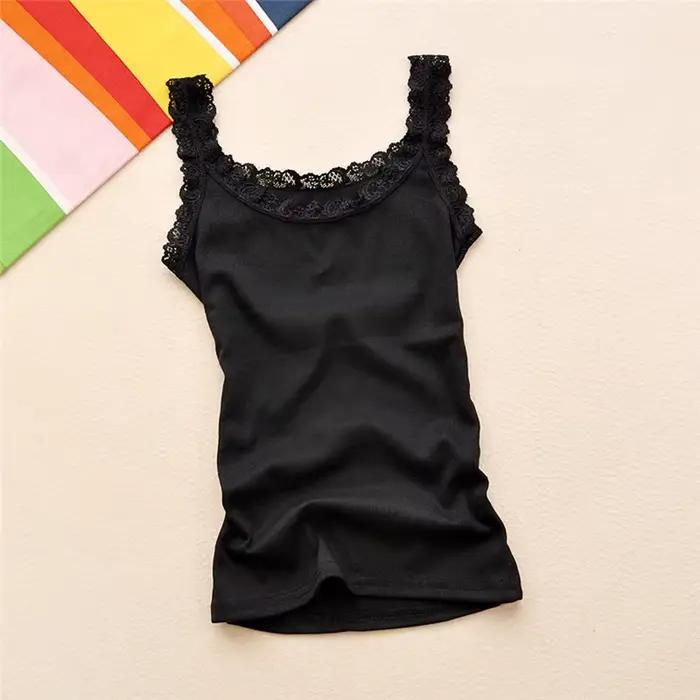 Débardeur sexy et décontracté en coton et polyester pour femmes, coupe moulante, dentelle élégante, multiple couleurs, adapté pour l'été et les sorties nocturnes