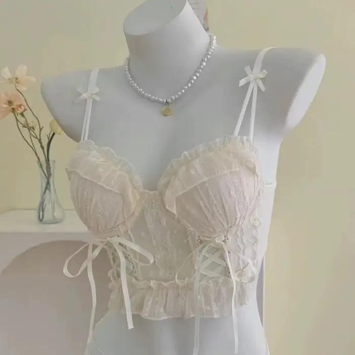 Corset rétro, soutien-gorge à lacets croisés en dentelle Lolita