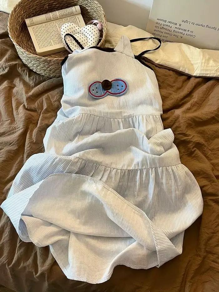 Chemise de nuit camisole rayée motif chat mignon et cool pour femme
