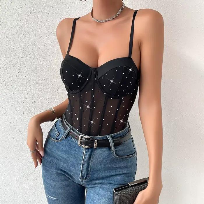 Body Sexy à paillettes et bretelles Spaghetti pour femmes