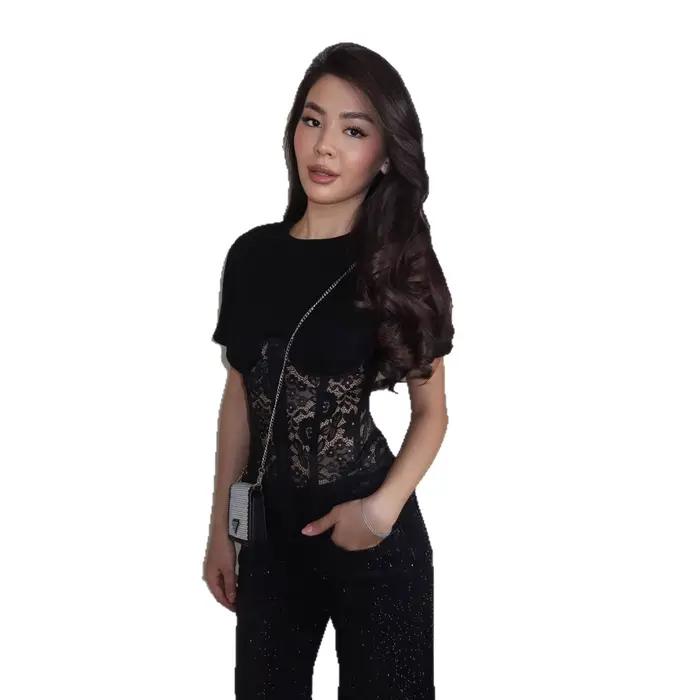 T-shirt corset en dentelle blanche pour femme
